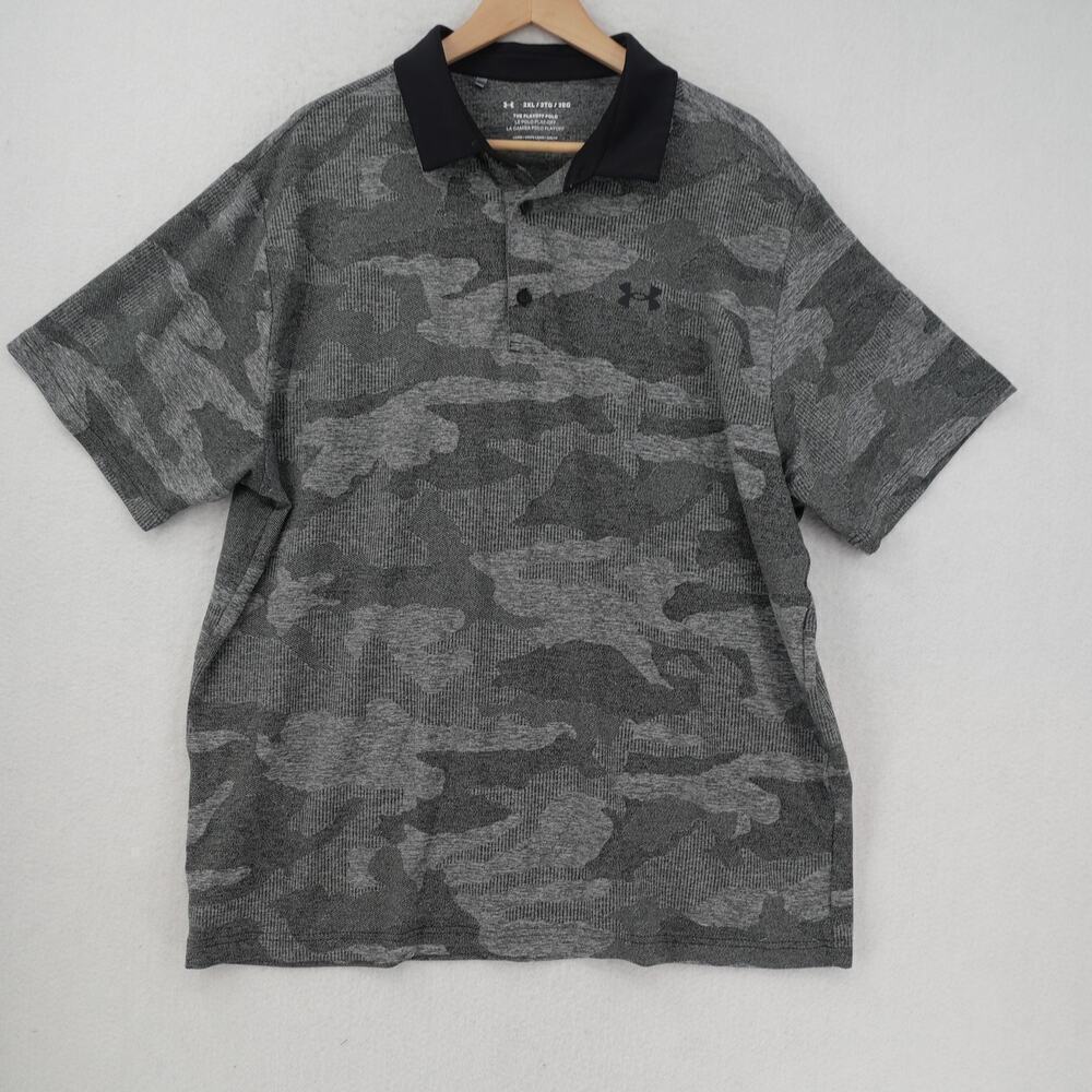 Under Armour Men's 2Xl UA Playoff Camo Jacquard Polo Shirt Black Gray - Picture 2 of 10